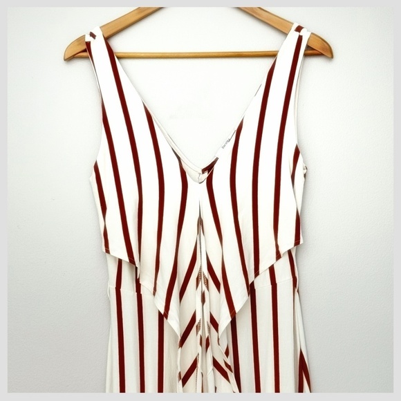 Bershka Anthropologie Jumpsuit Brown White Stripe Convertible Belted Cropped Leg - Picture 8 of 16